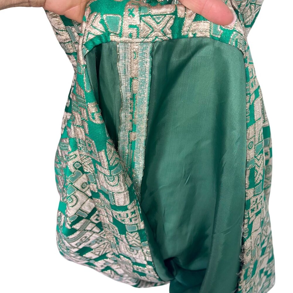 Vintage Womens Dress Size Small Green Geometric Print Maxi Casual Pleated - Picture 12 of 16